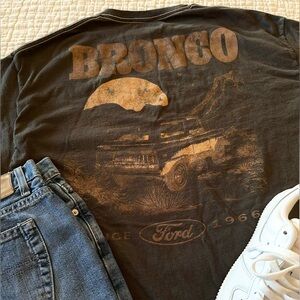 90s/Y2K Vintage Ford Bronco Brown & Cream 100% Cotton Graphic Tee Shirt Size M/L